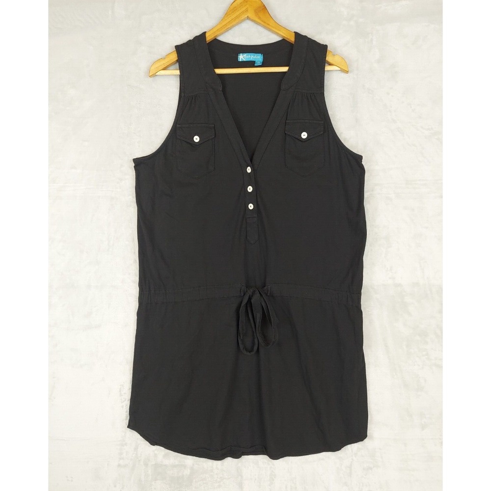 Fresh Produce Womens XXL Shift Dress Black Summer Belted V Neck Sleeveless